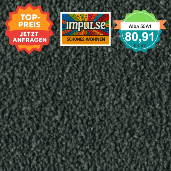 Vorwerk Alba 55A1 dunkelgrün – Draufsicht Velours Teppichboden 4 m breit, 80,91 €/m²